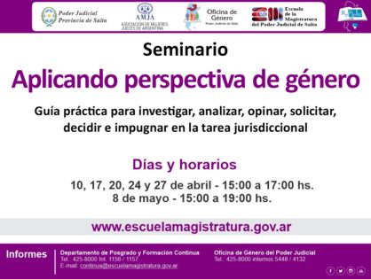Seminario "Aplicando perspectiva de género - Guía práctica para investigar, analizar, opinar, solicitar, decidir e impugnar en la tarea jurisdiccional"