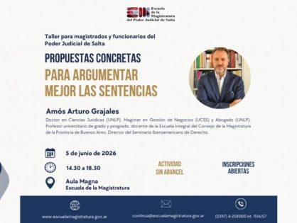 Amós Grajales disertará en Salta sobre argumentación de sentencias