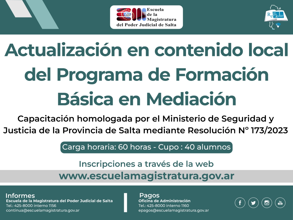 Actualización en contenido salteño del Programa de Formación Básica en Mediación
